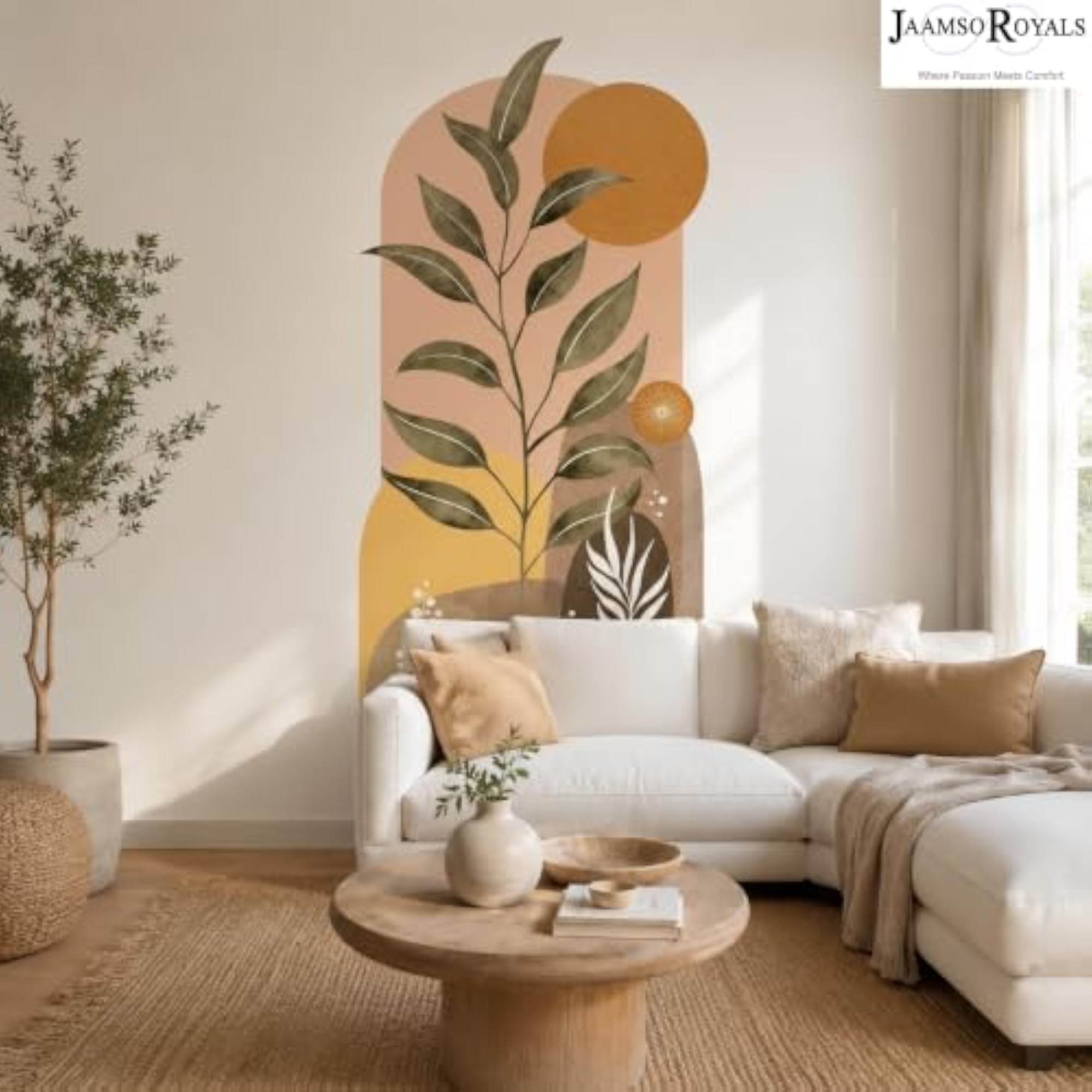 Large Boho Leaf & Sun Arch Mural Sticker
