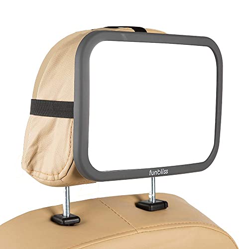 Image of Funbliss baby car mirror Most Stable Backseat Mirror with Premium Matte Finish Super clear PMMA material mirror Safe, Secure and Shatterproof,Gray