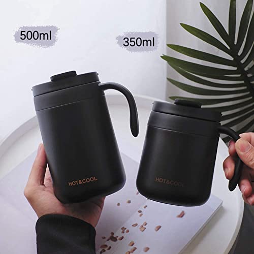 camako Insulated Coffee Mug with Lid, Double Wall Stainless Steel Thermal Mug for Cold & Hot Drinks, Stainless Steel Reusable Coffee Cup(Black 350ML)