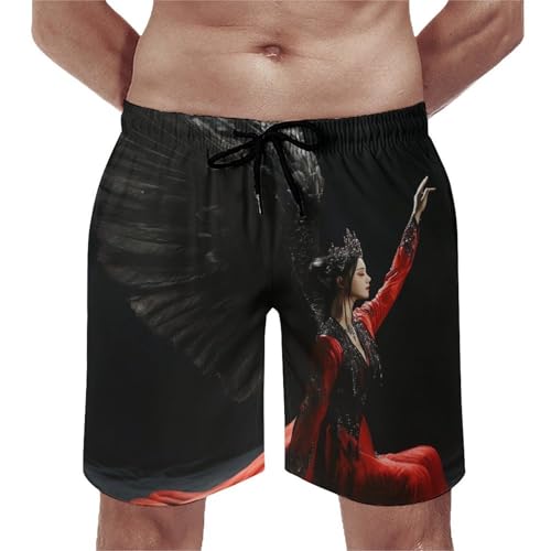 Black Angel Men's Swim Trunks Quick Dry Board Shorts Hawaiian Beach Shorts With Pocket