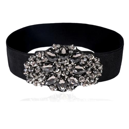 Women's Sparkly Beaded Belt Big Rhinestone Belts Wide Elastic Stretchy Belt for Dressy Gowns