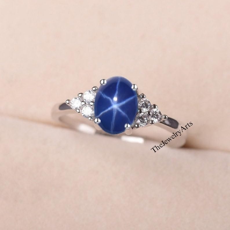 Star Sapphire Engagement Ring | 925 Sterling Silver Promise Ring | 6 Star Sapphires, Elegant Jewelry for Women3