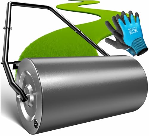 KESSER Rasenwalze Metall befüllbar mit Wasser oder Sand mit 48 Liter Füllvolumen & 60cm breit | Gartenwalze inklusive Handschuhe | Handwalze Rasenroller Ackerwalze Walze in Anthrazit