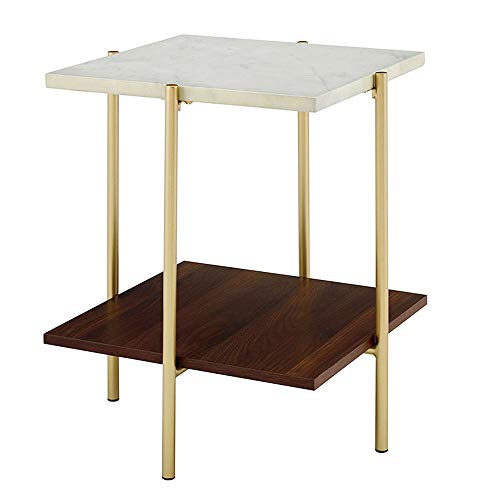 Table Basse Table Basse imprimée en marbre, Table d'appoint de canapé carrée, Table de Chevet de Salon, Cadre en métal doré-49 cm * 49 cm * 56 cm