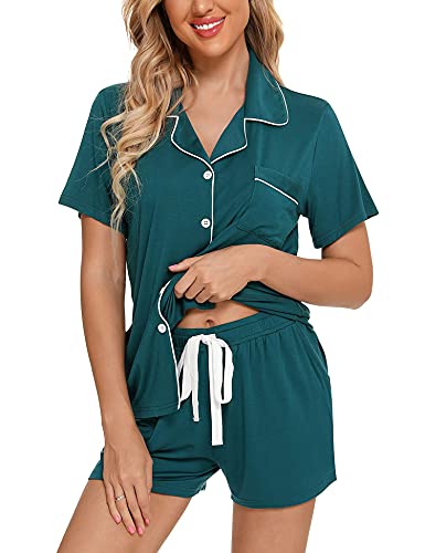 Image of Anjue Womens Pajamas Set Short Sleeve Sleepwear Button Down Nightwear Shorts Soft Pj Sets S-XXL