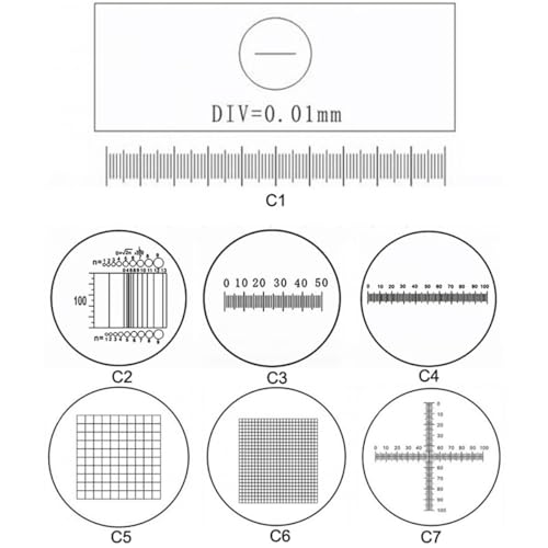 Image of Microscope Stage Calibration Slide, Eyepiece Micrometer, Microscope Eyepiece Graticules, Ocular Micrometer, Cross Line Reticle (Set of 7)
