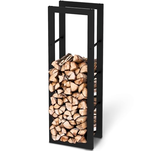 holz4home® Kaminholzregal aus Metall Schwarz I 125x25x40 cm I Brennholzregal inkl. Ofenhandschuh I Feuerholzregal Kaminholzhalter Holzständer Holzhalter...