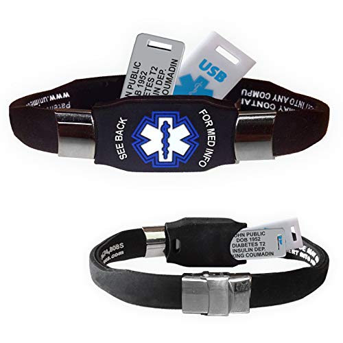 Waterproof Elite Plus USB Medical ID Bracelet, 2 GB USB, 10 Lines Engraving - (Black)