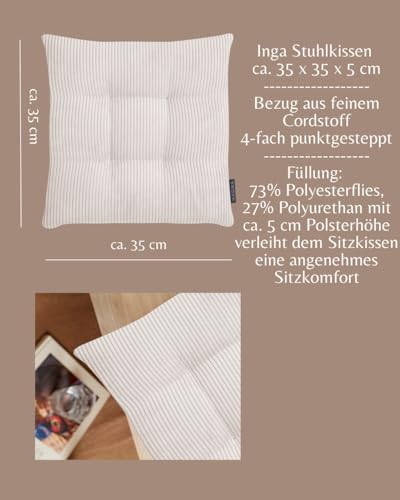 MAGMA 2er Set Inga Stuhlkissen ca. 35x35x5 cm Cordstoff (Natur)
