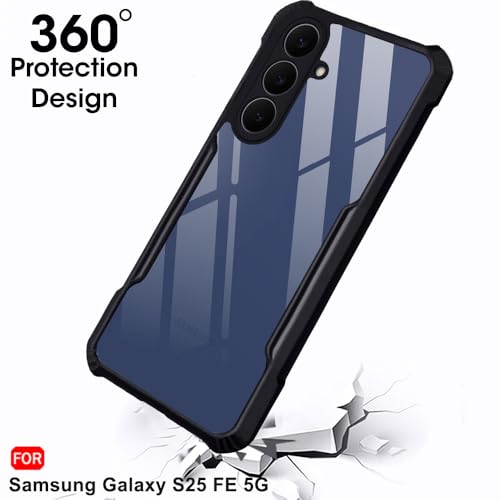 Image of TheGiftKart Shockproof Crystal Clear Back Cover Case for Samsung Galaxy S25 FE 5G | 360 Degree Protection | Protective Design | Transparent Back Case Cover (PC & TPU, Black Bumper)