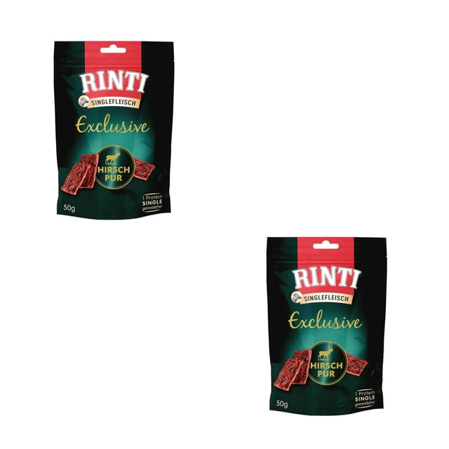 Rinti Singlefleisch Exclusive Snack Hirsch Pur | Doppelpack | 2 x 50 g | Ergänzungsfuttermittel für ausgewachsene Hunde | Ausschließlich Hirsch für empfindliche Hunde bei Allergien | Als Belohnung