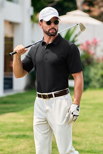 Cotrasen Men's Polo Shirts Short Sleeve Cotton Pique 3 Buttons Golf Shirts Classic Fit Casual Performance T-Shirt4