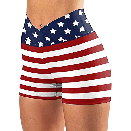 Joau Womens Workout Yoga Shorts Usa Flag 4Th Of July Patriotic Shorts Buttery Soft Stretch Cheerleader Shorts Red #TOP1