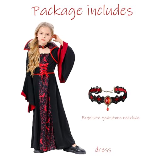 Disfraz de vampira niña rojo y negro en velour miniatura 5