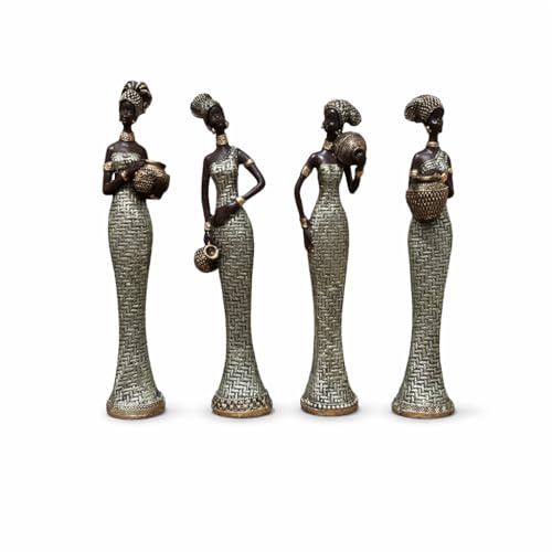 Image of Vibrant Beautiful Finish Uniquely Hand Crafted Home Decor African Tribal Women Art Piece (African Lady Set of 4 with matki)