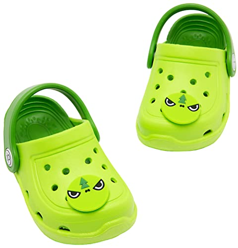 dripdrop Girls Comfort Clogs Kids Slip On Garden Shoes Boys Lightweight Beach Pool Slide Sandals Shower Slipper, Green Dinosaur, 11 Little Kid2
