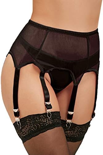 Plus Size Garter Belt Lace Suspender Belt Big Size with 6 Straps Metal Clip for Stockings Fat Lingerie for Women (X-Large, Black)