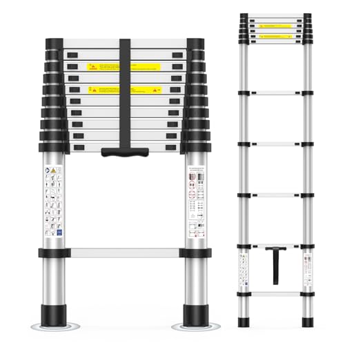 10.5FT Telescoping Ladder, 330lb Capacity Aluminum Heavy-Duty Extension Ladder with Anti-Slip Steps for Secure Attic Access, Roof, and Home Renovation Projects