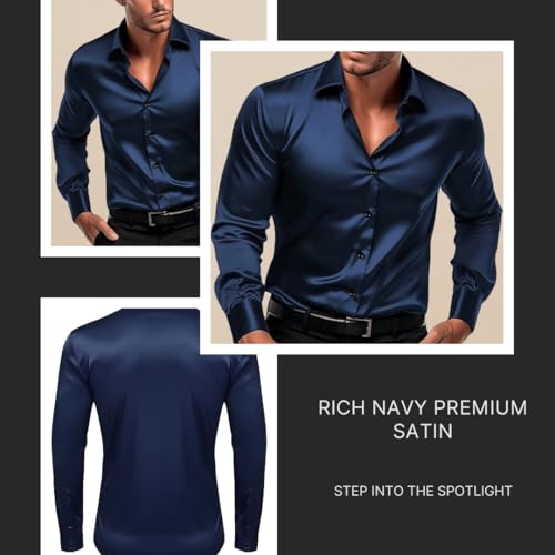 Image of IndoPrimo Men's Satin Shirt with Spread Collar Neck Line Solid Pattern Full Sleeves Regular Fit Western Style and Standard Length