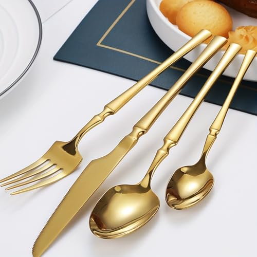 Image of Set of 4 Silverware Dessert Spoons | 4-Piece Korean Vintage Style Flatware Ice Cream Spoon Set | Dishwasher-Safe Stainless Steel Cutlery for Home, Restaurant & Gift Giving (Aurum Gold)