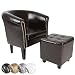 Produktbild MIADOMODO® Chesterfield Sessel mit Hocker - aus Holz und Kunstleder, Kupfernieten, Farbwahl - Loungesessel inkl. Sitzhocker, Clubsessel, Armsessel, Cocktailsessel, Wohnzimmer Möbel (Braun)