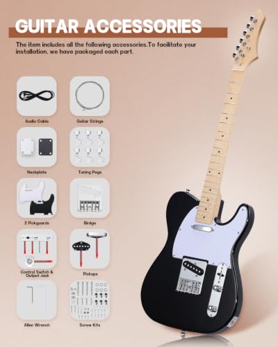 Image of Leo Jaymz DIY TL Style Electric Guitar Kits,Spray-painted Mahogany Body,Maple Neck, including all Components (TL Black New)