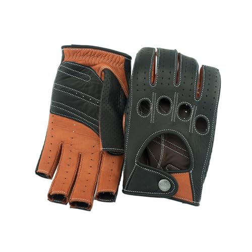 [ブラック×キャラメル/LL]ドライビンググローブ 補強付 ロングフィンガー カカザン CACAZAN 革手袋 レザーグローブ メンズ レディース 鹿革 ディアスキン 補強付