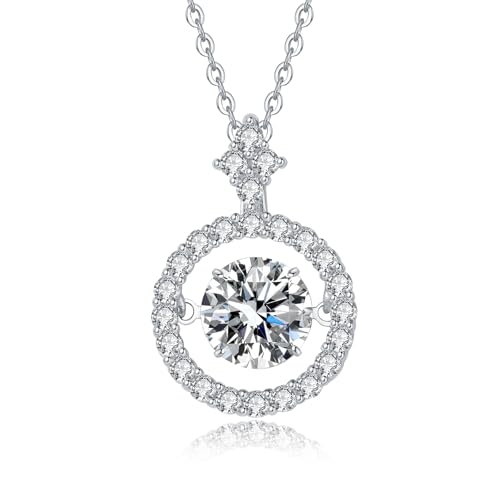 HYLYLEED Moissanite Necklace for Women 1 Carat Dancing Diamond Pendent for Her 925 Sterling Silver Dance Necklace for Wife Mom Anniversary Christmas Valentines, Round 1.0CT
