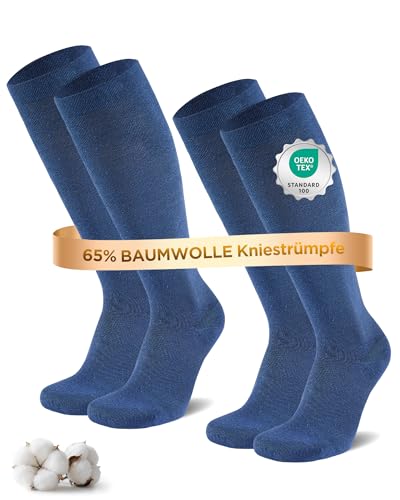 Niofind Kompressionsstrümpfe Damen & Herren, 2 Paar Kniestrümpfe & Stützstrümpfe aus 65% Baumwolle, Reisestrümpfe für Sport, Arbeit, Flug & Schwangerschaft