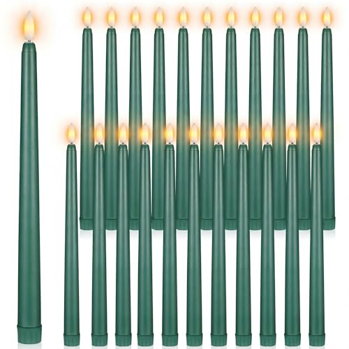 Image of Macarrie 24 Packs Flameless Taper Candles Battery Operated Fake 11 Inch Long Candlelight LED Flameless Candlesticks Flickering Tapered for Summer Fall Wedding(Green)