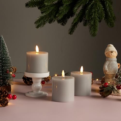 Image of Pillar Gray Flameless Candles Set of 3 (H3 x D3) Battery Operated with Remote LED Pillar 3 inch Flameless Candles for Home, Festival, Party Decoration of Indoor and Outdoor Events(Light Gray)