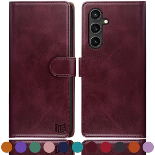 Funda para Samsung S23 FE SUANPOT con Tapa de Cuero PU y Ranuras para Tarjetas Color Vino Tinto