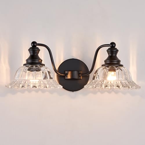 Image of XIEDUN Farmhouse Bathroom Light Fixtures Black Vanity Lights for Bathroom 2 Light Vanity Light Fixtures