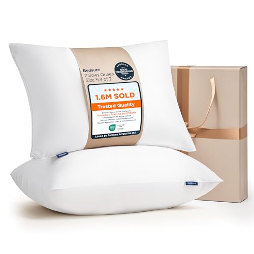 Bedsure Pillows Queen Size Set of 2 - Soft Bed Pillows for Sleeping 2 Pack, Fluffy and Supportive, Hotel Quality, Original Down Alternative Filling for Side, Back Sleepers
