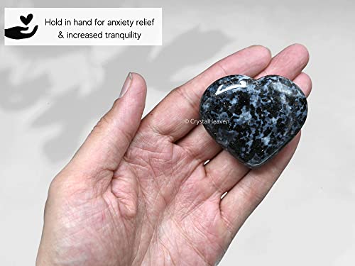 Image of Indigo Gabbro Crystal Heart Palm Pebbles Stones for Anxiety Stress Relief Massage - AAA Grade Original Healing Gemstone Agate Heart Palm Stone for Yoga Meditation Spiritual