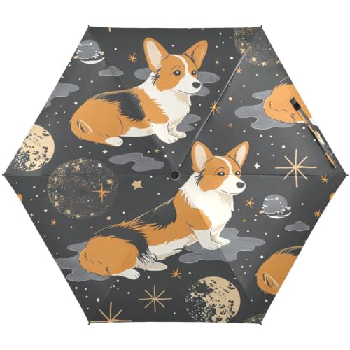 Parapluie pliant imprimé chiots pour voyage et plage | Modèle léger pour fille