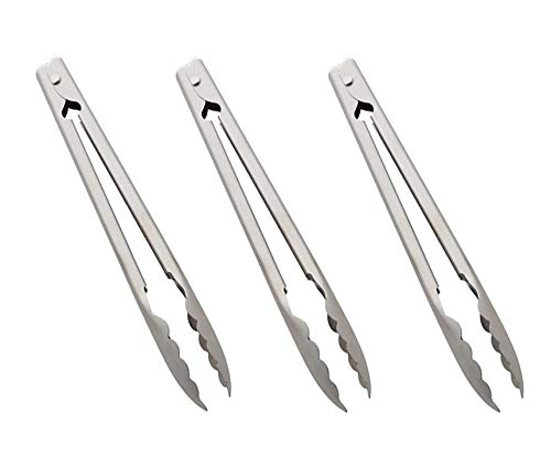 Premium Stainless Steel Tong Set - 3 Pack Metal Kitchen Buffet Serving Food Tongs for Frying Cooking Catering Grilling Appetizers and More