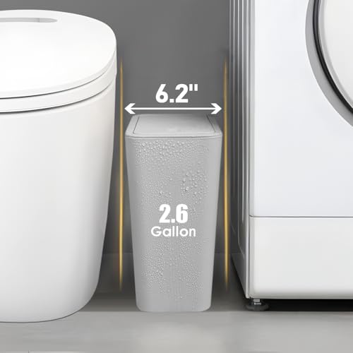 Image of TIPGO Bathroom Trash Can with Lid, 10 Liter / 2.6 Gallon Slim Garbage Can, Small Trash Bin Waste Basket with Pop-Up Lid for Kitchen, Bedroom, Living Room, Office (Grey)
