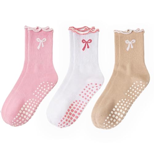 Image of Grip Socks Pilates,Cute Pilates Socks for Women, Ruffle Grippy Sock for Yoga Barre Hospital