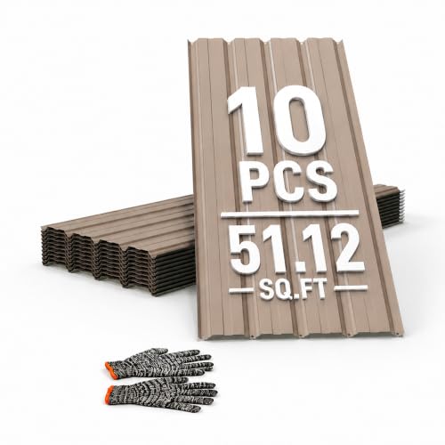 10pcs Metal Roofing Panels, 42.52'' L ×17.72'' W 52.4 ft² Corrugated Metal Sheets, Galvanized Steel Roof Fence Panels for Mobile Homes, Garages, Chicken Coop, Sheds, Stables, Patio, Warm Gray