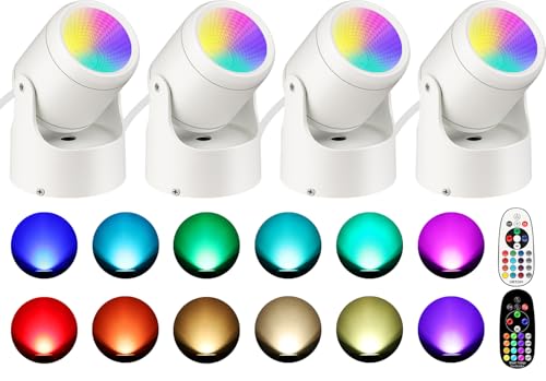 URTOM 4 Pack 6W RGBW Uplighting Indoor Color Changing Up Lights Indoor with Remote Dimmable LED Christmas Spot Lights for Home Aluminum Accent Lighting for Party Plant Decor with 5.9 FT Plug Cord