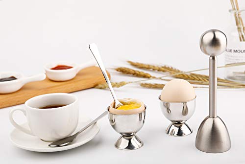 Egg Cracker Topper Cutter Set For Soft Boiled Eggs Stainless Steel Shell Remover Separator Include 2 Egg Cups 2 Spoons 1 Topper Cutter #TOP6