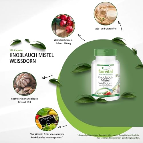 Knoblauch-Mistel-Weißdorn-Kapseln von Fairvital mit hochdosierten Inhaltsstoffen