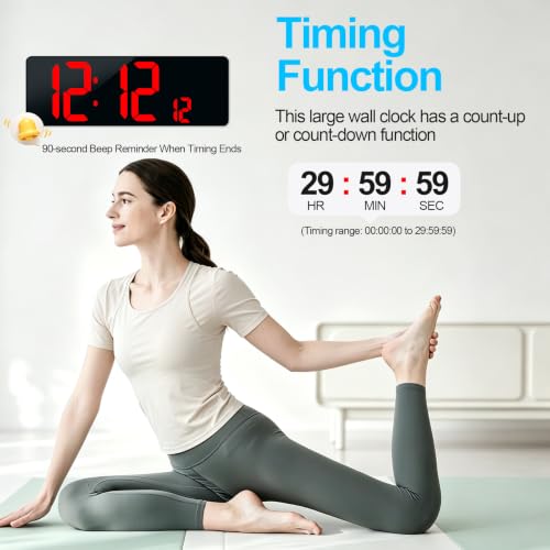 WiFi Sync Digital Wall Clock, 17.2" Large Red LED Display Date Week Temperature, Auto DST, Count-Up & Down Timer, APP & Remote Control Bedside Alarm Clock for Office Gym Elderly, Auto-Dimming - Image 5