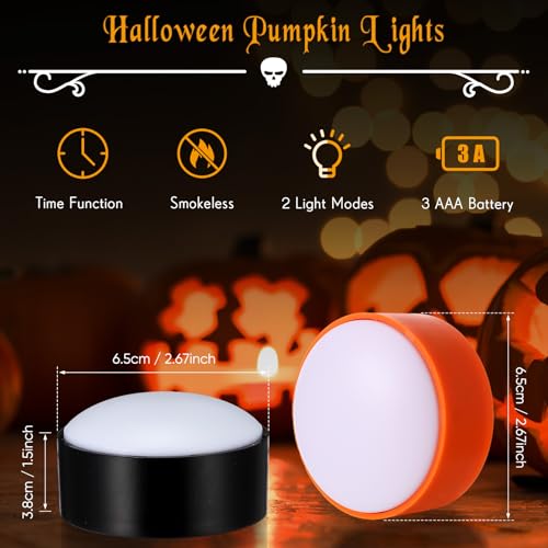 Image of Riakrum 6 Pieces Halloween Remote Timer LED Lights with Remote Summer Halloween LED Pumpkin Lights Battery Operated Lantern Bright Flameless Candle(Orange Purple, Black)
