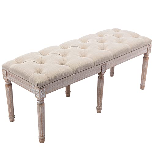 Chairus Fabric Upholstered Dining Bench - Classic Entryway Ottoman Bench Bedroom Bench With Rustic Wood Legs - Beige #TOP6