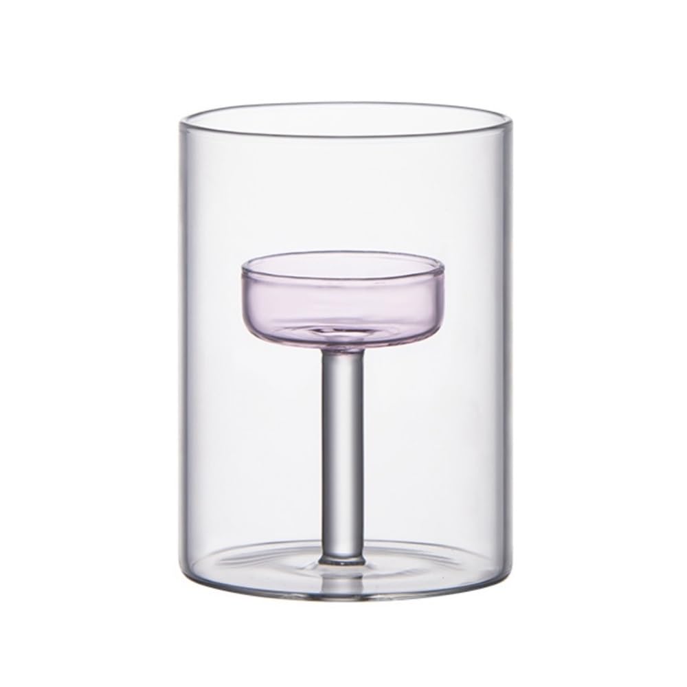 Candle Holder Glass Candlestick - Romantic Dining Table Decor, Small Candle Holder for Dinner Props(Pink,M)