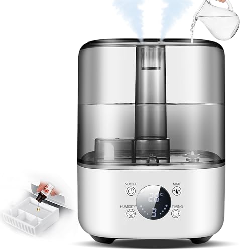 TUXOIUBA 5L Humidifiers for Bedroom Large Room, Cool Mist Top-Fill Essential Oil Diffuser for Baby & Plants, Adjustable Mist Last up to 50Hrs, 360°Nozzle, Rapid Humidification & Auto Mode