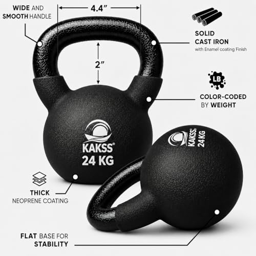 Image of Kakss Half Coating Neoprene Kettlebell (Size available: 2 KG To 40 KG) (Black, 24 KG) (PROUDLY MADE IN INDIA)