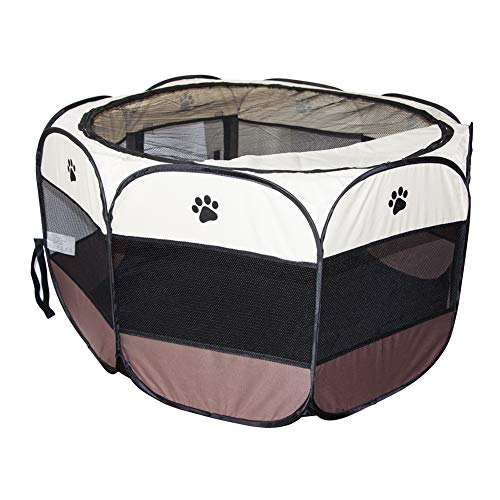 GARY&GHOST Parque Mascota Perrera Dormitorio Perro Gato Octágono Durable Plegable Bien Ventilado 114 x114 x58 CM Marrón con 1 Set de Cortauña